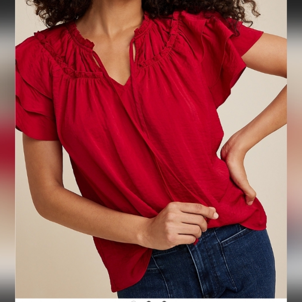 Maurices Red Flutter Sleeve Blouse, small.